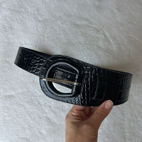 Anne Fontaine Womens Leather Wide Belt Black Statement Equestrian Made France OS